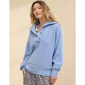 Aerie Women’s Oversized CozyUp Waffle Button Sweater Light Blue Soft Size S NEW